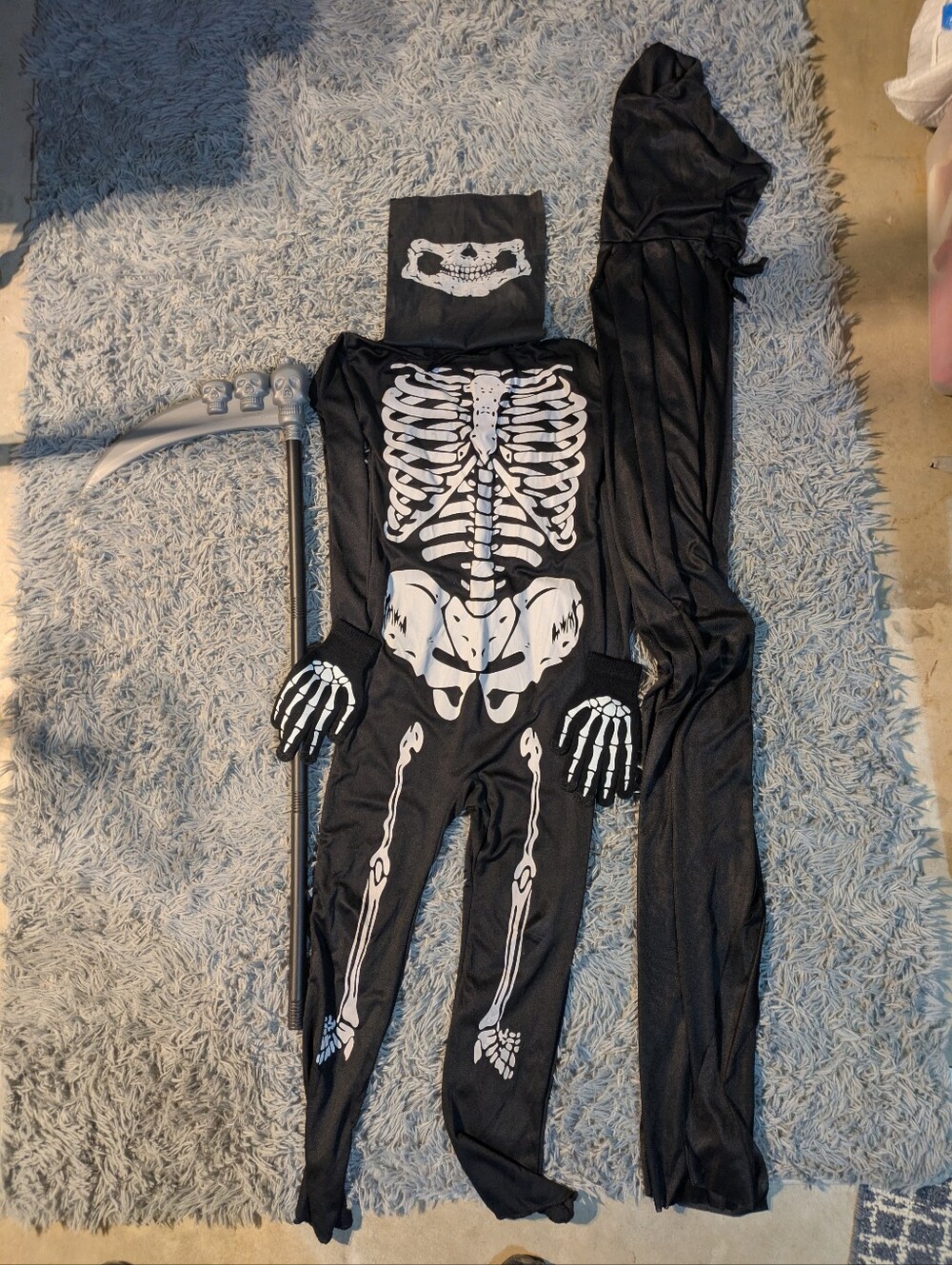 Kids Large Black Skeleton Costume with White Bone Print